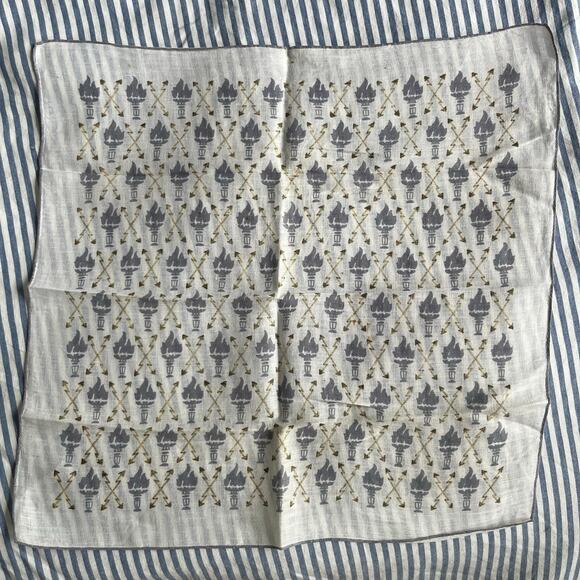 Vintage Set of 2 Hankies 60s MCM Block Print Torch Handkerchiefs - Picture 3 of 3
